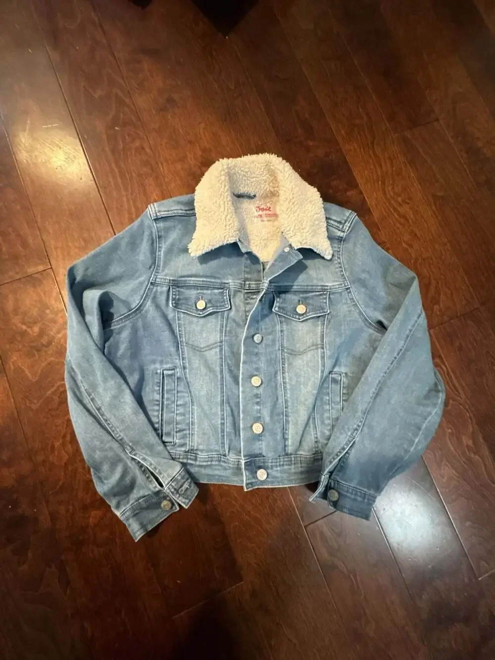Justice Women's Denim Trucker Jacket with Sherpa Lining, Size 18/20. Med-large